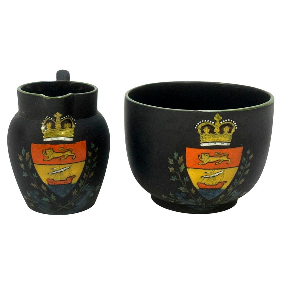 Wedgwood c.1890-1920 Kenlock Ware Black Basalt Creamer/Sugar New Brunswick Crest